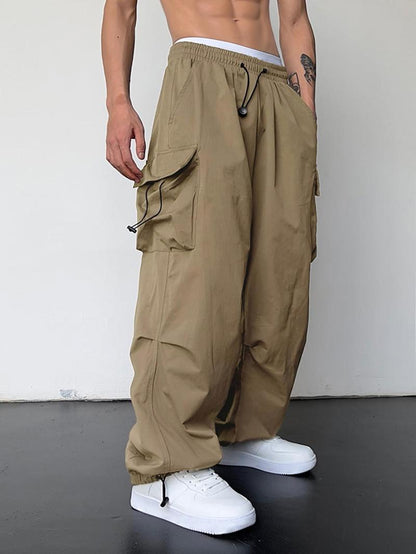 KZZ Loose Solid Pocket Drawstring Waist Overalls