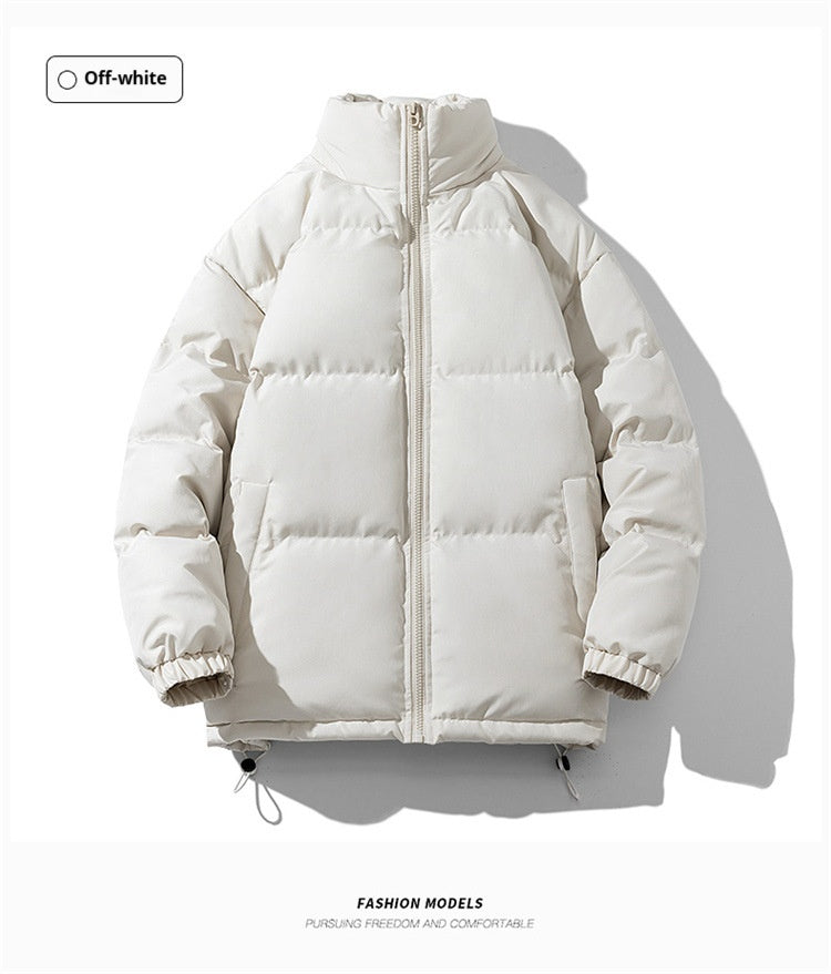 KZZ Solid Thickened Zipper Drawstring Cotton Jacket, Cold Weather Gear