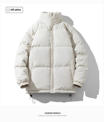 KZZ Solid Thickened Zipper Drawstring Cotton Jacket, Cold Weather Gear