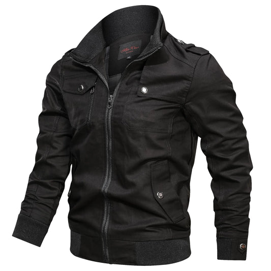 KZZ Men's Pocket Stand Collar Zipper Jacket, Casual Long Sleeve Jacket