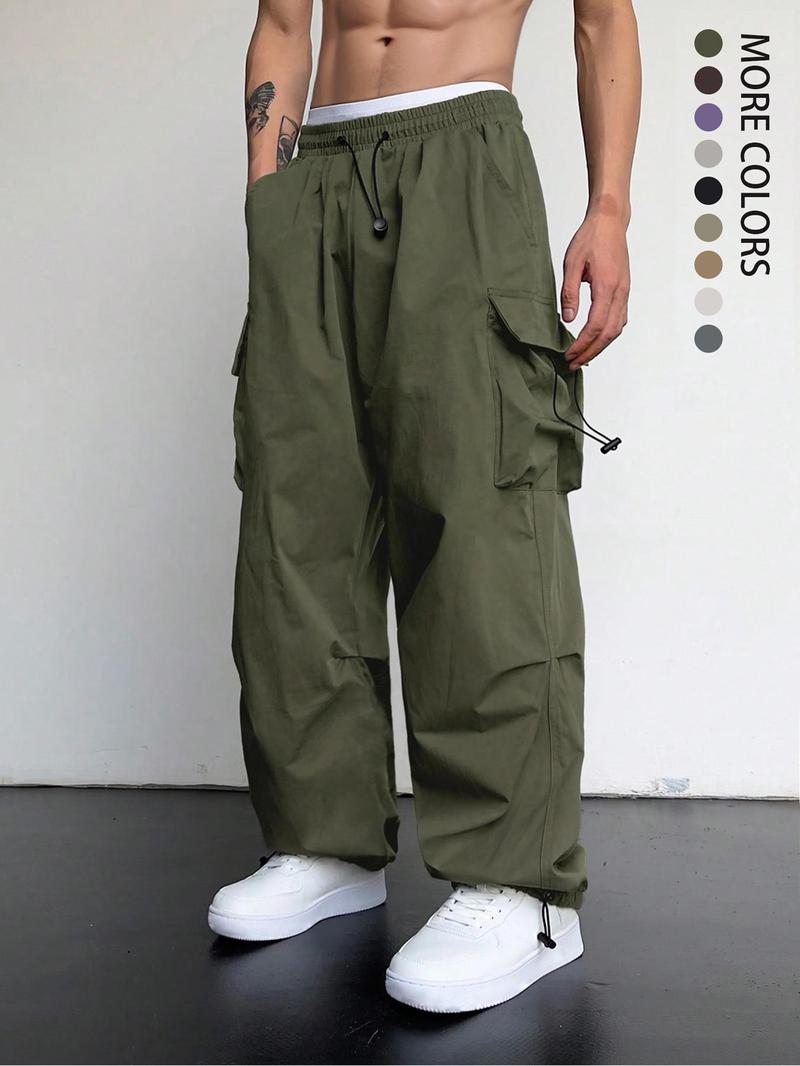 KZZ Loose Solid Pocket Drawstring Waist Overalls