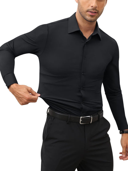 KZZ Men's Super Stretch Dress Shirt, Quick-Drying, Breathable and Wrinkle-Resistant
