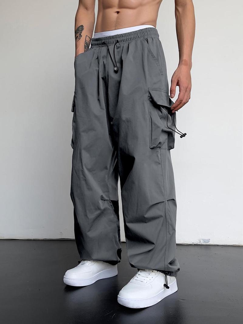KZZ Loose Solid Pocket Drawstring Waist Overalls