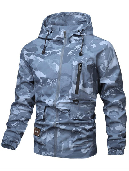 KZZ Camouflage Print Zip-Up Hooded Jacket