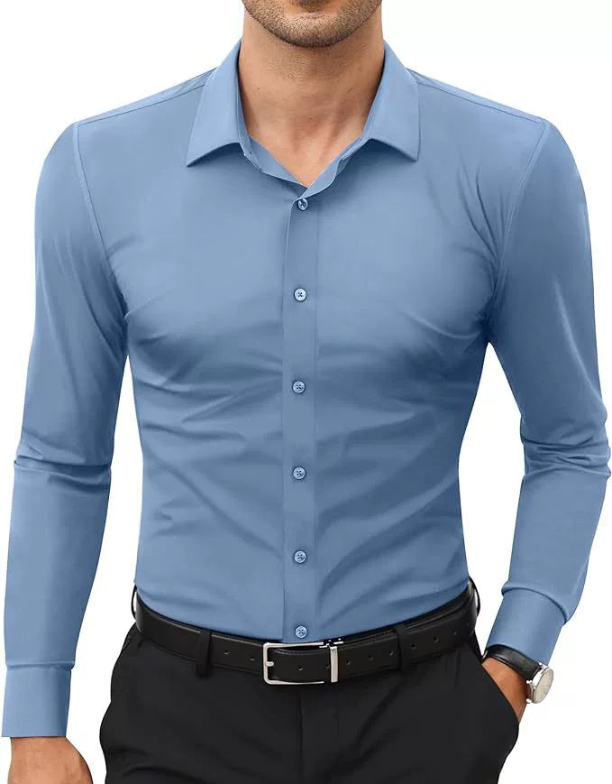 KZZ Men's Super Stretch Dress Shirt, Quick-Drying, Breathable and Wrinkle-Resistant