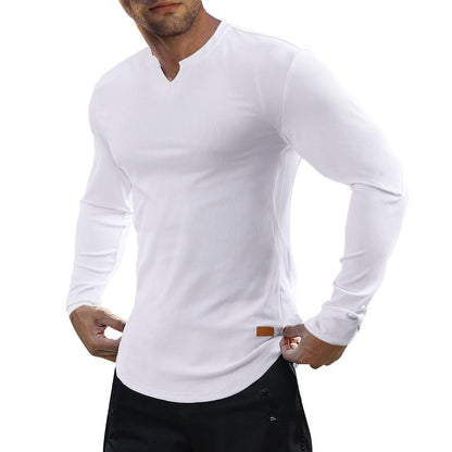KZZ Men's Solid Casual Shirt Slim Fit T-Shirt, V-Neck Long Ribbed T-Shirt