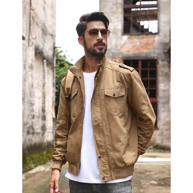 KZZ autumn men's casual windbreaker jacket workwear stand collar bomber jacket