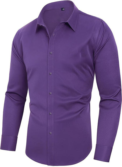 KZZ Men's Super Stretch Dress Shirt, Quick-Drying, Breathable and Wrinkle-Resistant