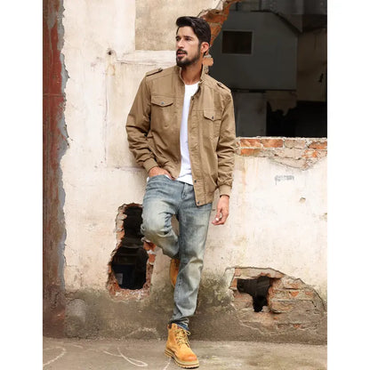 KZZ autumn men's casual windbreaker jacket workwear stand collar bomber jacket