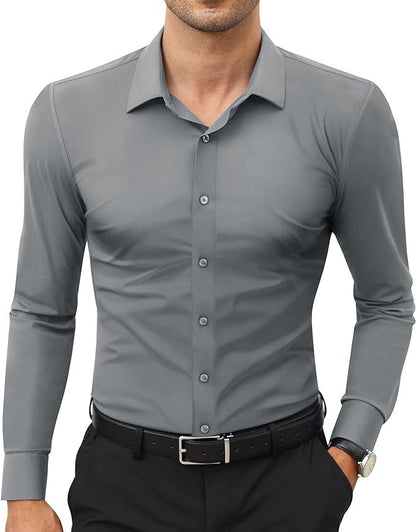 KZZ Men's Super Stretch Dress Shirt, Quick-Drying, Breathable and Wrinkle-Resistant