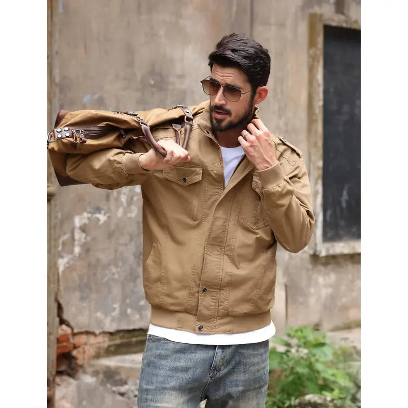 KZZ autumn men's casual windbreaker jacket workwear stand collar bomber jacket