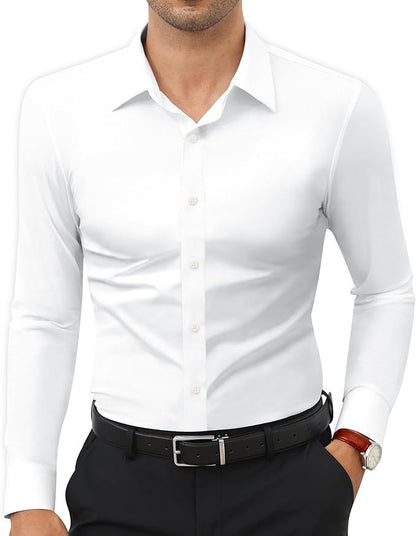 KZZ Men's Super Stretch Dress Shirt, Quick-Drying, Breathable and Wrinkle-Resistant