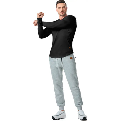 KZZ Men's Solid Casual Shirt Slim Fit T-Shirt, V-Neck Long Ribbed T-Shirt