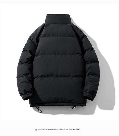 KZZ Solid Thickened Zipper Drawstring Cotton Jacket, Cold Weather Gear