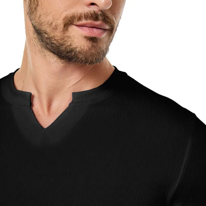 KZZ Men's Solid Casual Shirt Slim Fit T-Shirt, V-Neck Long Ribbed T-Shirt