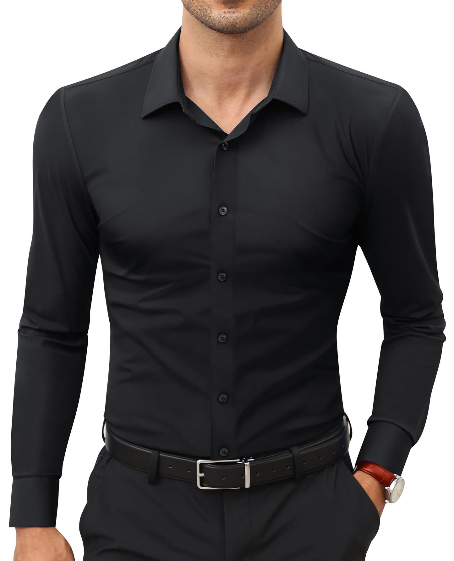 KZZ Men's Super Stretch Dress Shirt, Quick-Drying, Breathable and Wrinkle-Resistant