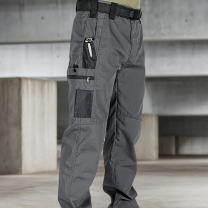KZZ Men's Solid Print Pocket Zipper Waterproof Tactical Work Pants