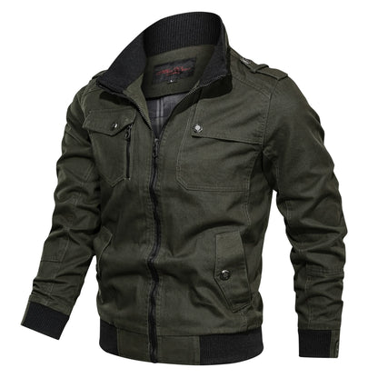 KZZ Men's Pocket Stand Collar Zipper Jacket, Casual Long Sleeve Jacket