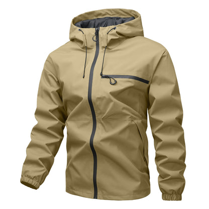 KZZ solid color pocket drawstring hooded jacket, waterproof and wear-resistant