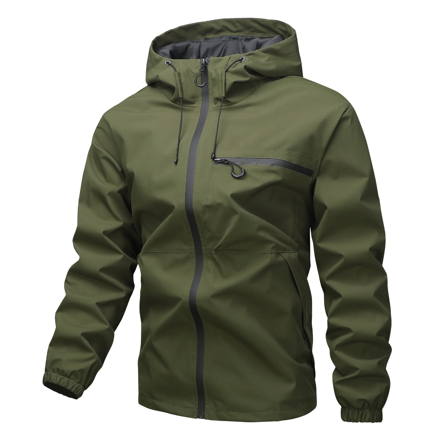KZZ solid color pocket drawstring hooded jacket, waterproof and wear-resistant
