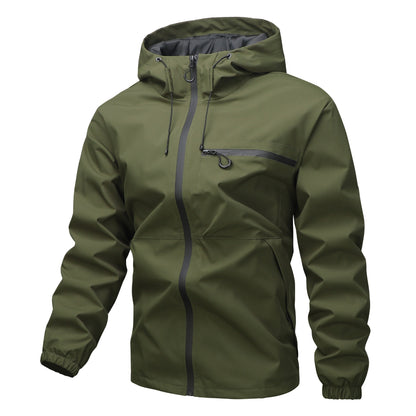 KZZ solid color pocket drawstring hooded jacket, waterproof and wear-resistant