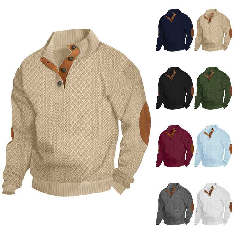 KZZ Men's Colorblock Jacquard Button-Front Sweatshirt