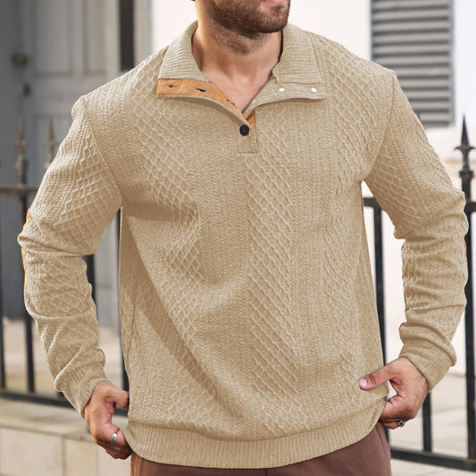 KZZ Men's Colorblock Jacquard Button-Front Sweatshirt