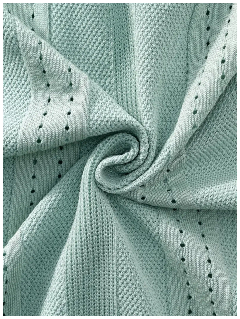 KZZ Men's solid color lapel hollowed-out breathable short-sleeved top