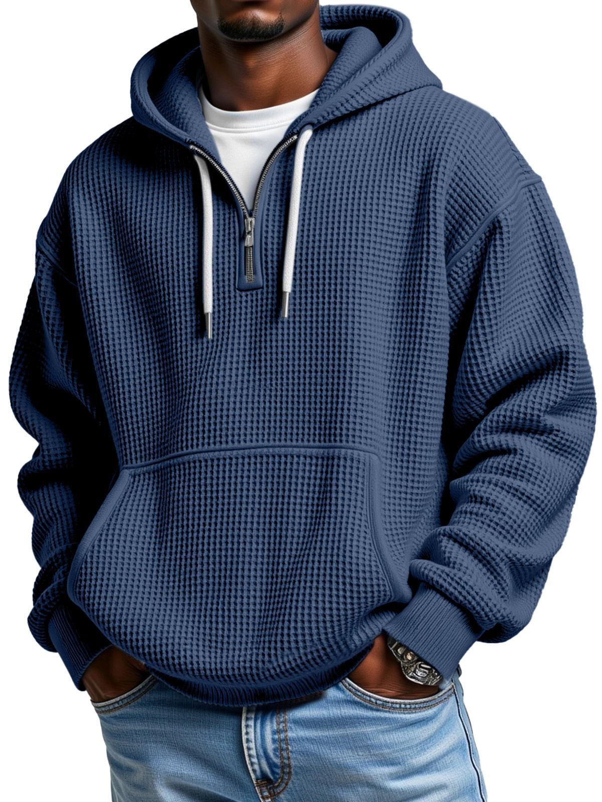KZZ Men's waffle knit half-zip hoodie