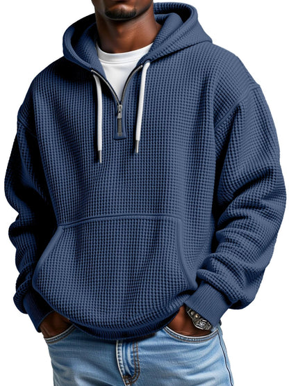 KZZ Men's waffle knit half-zip hoodie