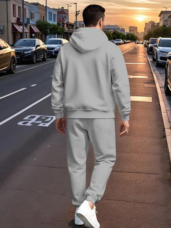 KZZ Men's Printed Hoodie and Drawstring Sweatpants Set, Menswear