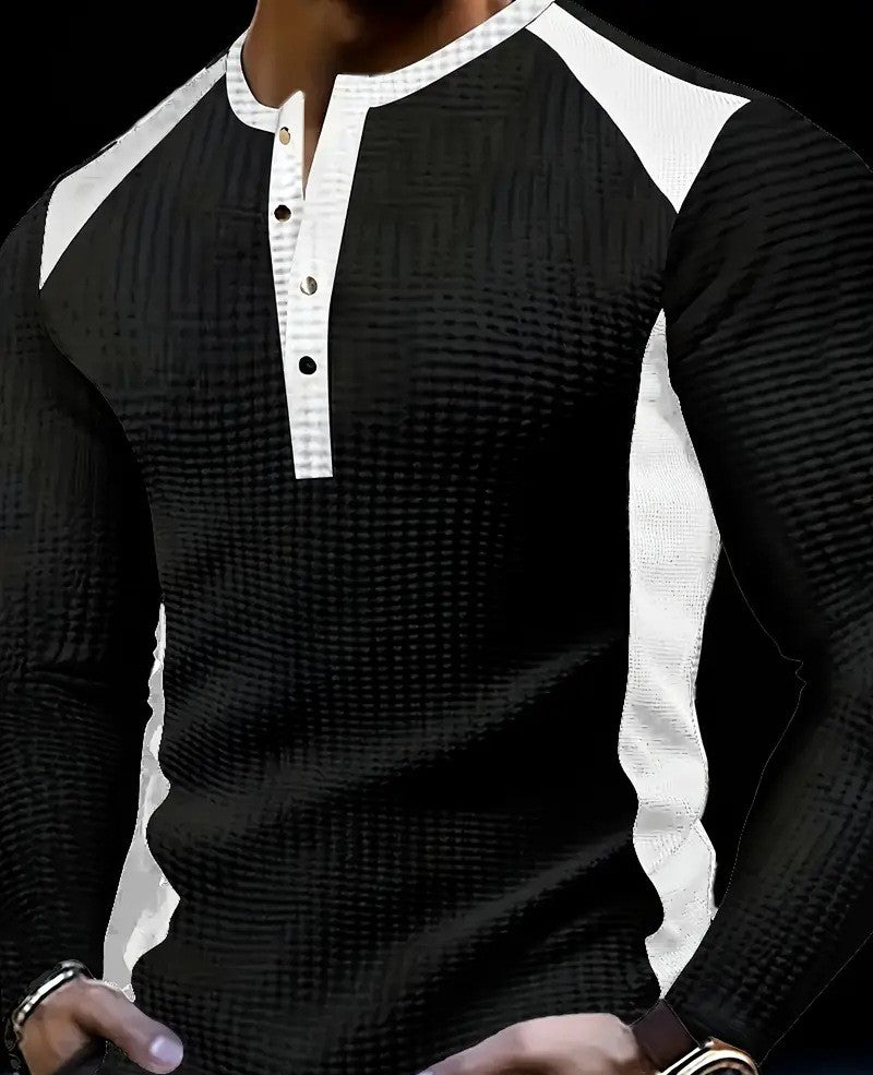 KZZ Men's Patchwork Henry Shirt