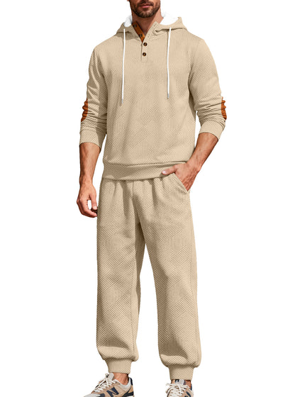 KZZ Men's casual fashion suit knitted jacquard sweatshirt and pants two-piece set