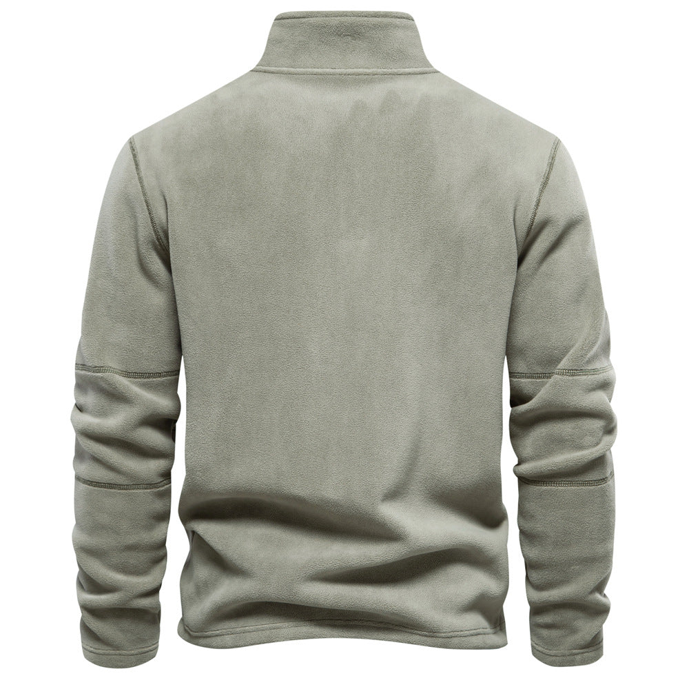 KZZ Men's Solid Half Zip Funnel Neck Polar Fleece Sweatshirt