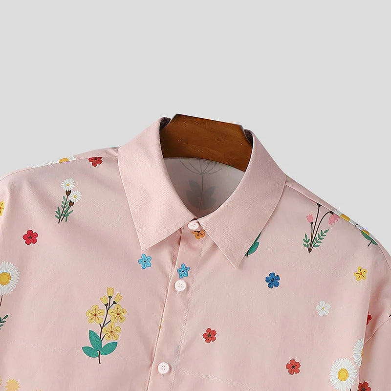 KZZ Men's Short-Sleeve Casual Floral Shirt