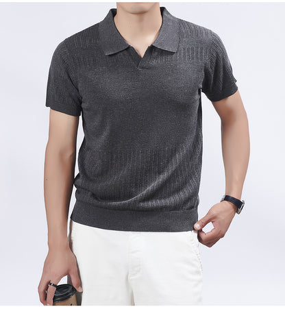 KZZ Summer Solid-Color V-Neck Short-Sleeve Polo Shirt