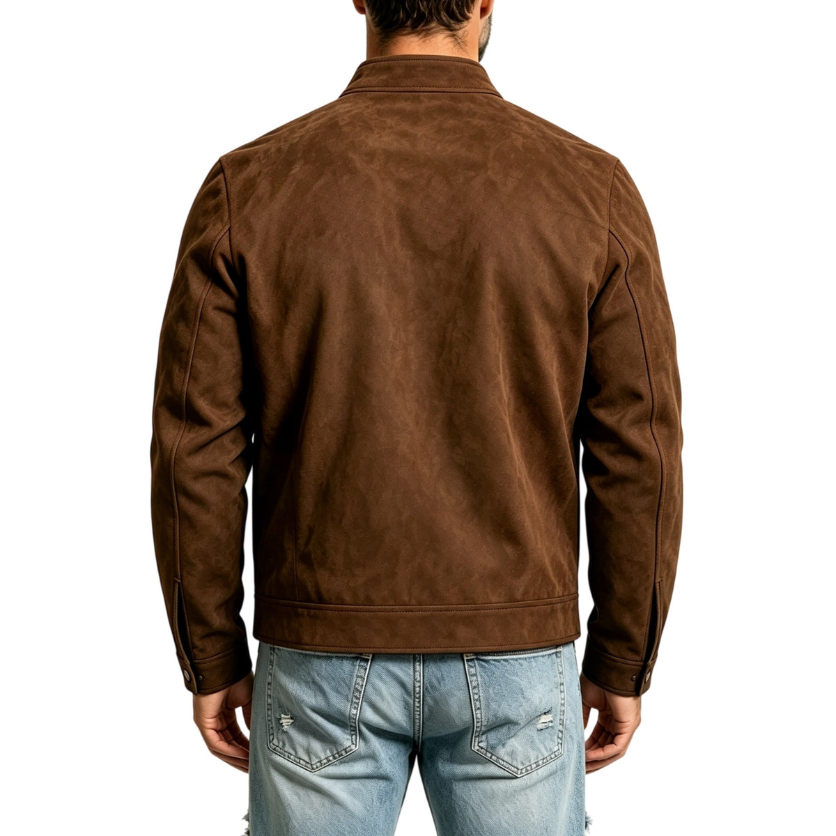 KZZ Suede stand-up collar motorcycle jacket for men, multi-zipper casual style