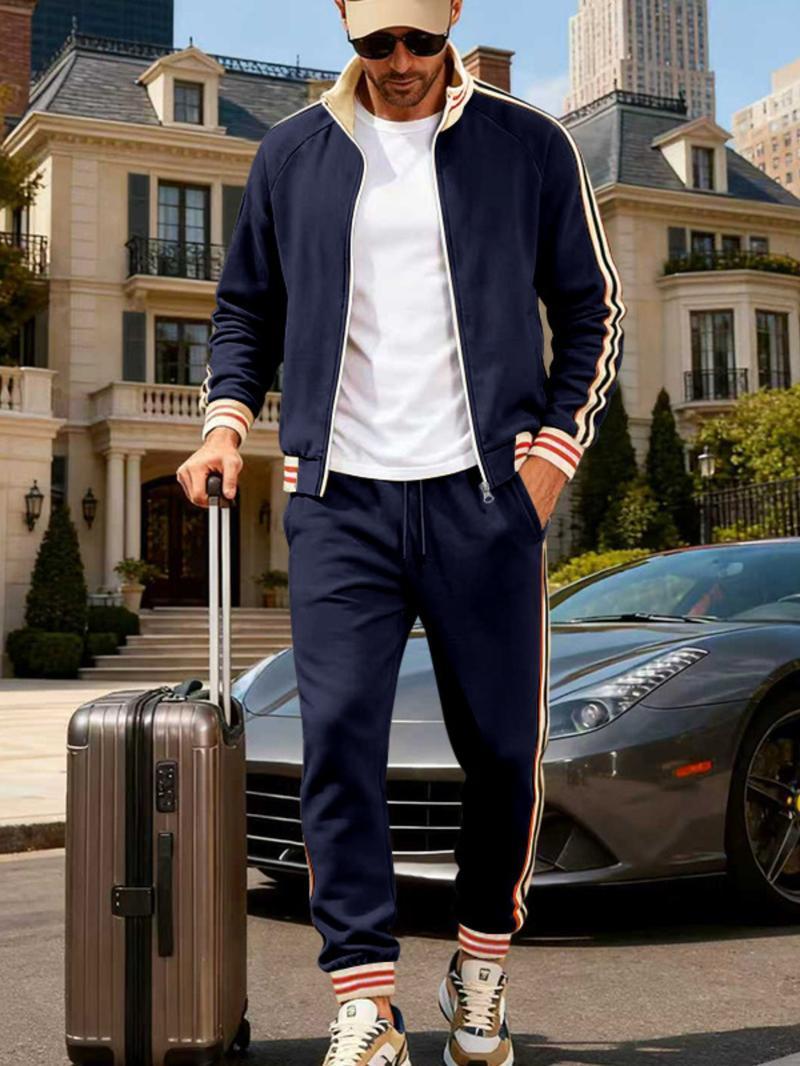 KZZ Men's Fall Fashion Set - Lightweight Loose-Fit Casual Stand Collar Sportswear