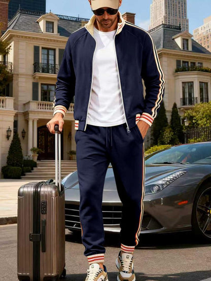 KZZ Men's Fall Fashion Set - Lightweight Loose-Fit Casual Stand Collar Sportswear