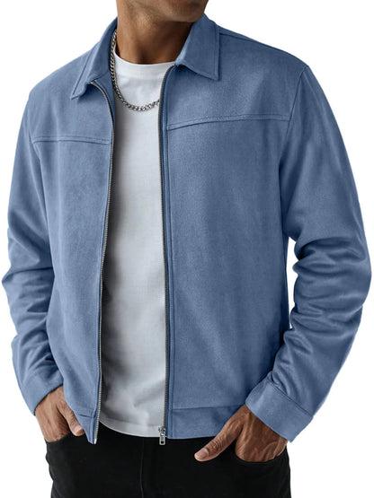 KZZ  Men's Suede Casual Versatile Long-Sleeved Jacket with Pockets