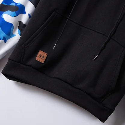 KZZ Stitching Hooded Men's Fashion Camouflage American Vintage Zipper Sweater