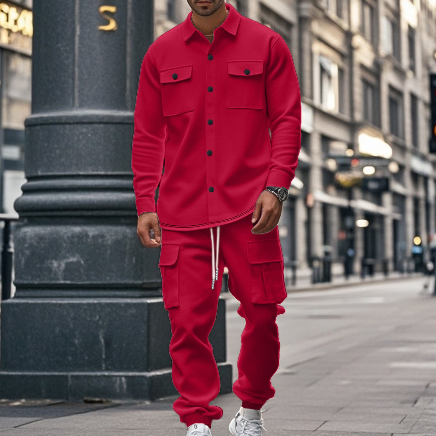 KZZ Men's Fleece Lined Workwear Set Loose Fit Warm Two-Piece