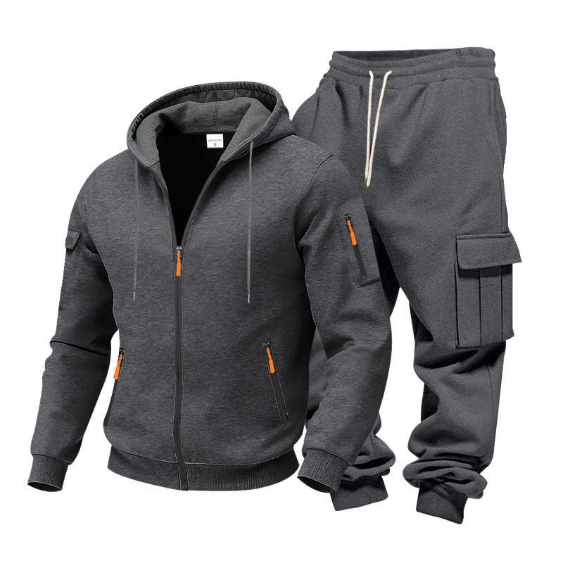 KZZ Men's Winter Fleece-Lined Hoodie & Drawstring Pants Set