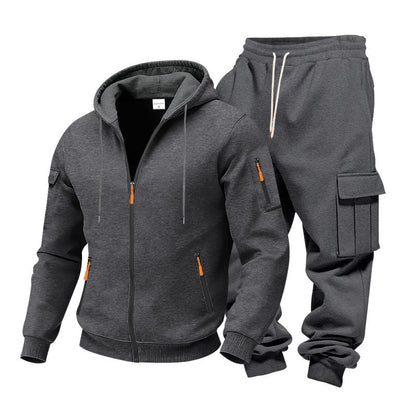 KZZ Men's Winter Fleece-Lined Hoodie & Drawstring Pants Set