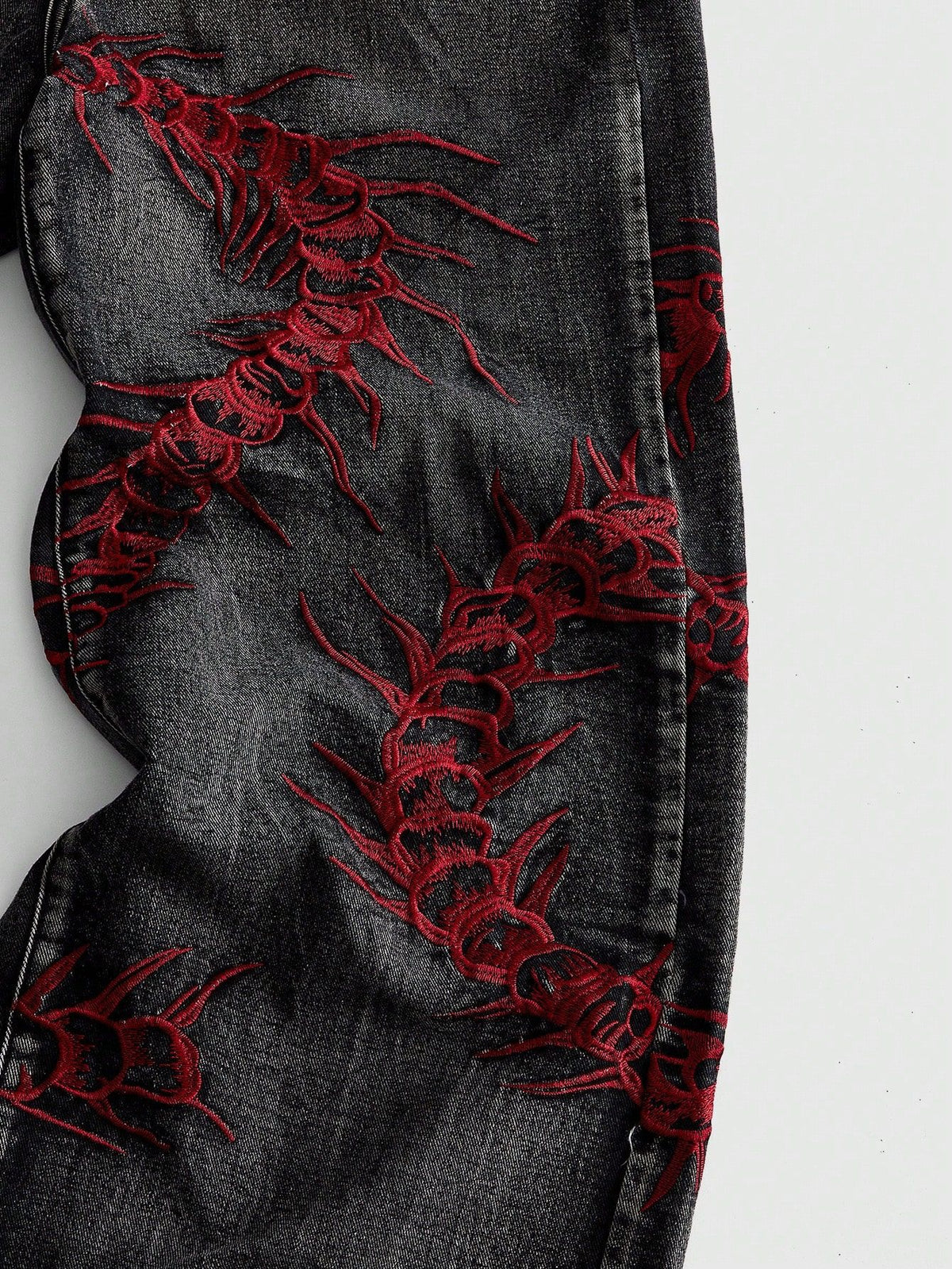 KZZ American Retro 3D Bone Embroidery Washed Jeans