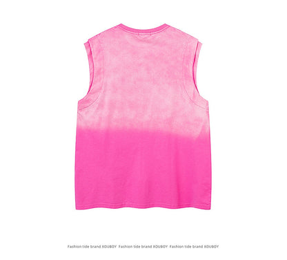 KZZ Men's American Retro-Style Sleeveless Tank Top with Gradient Letter Print