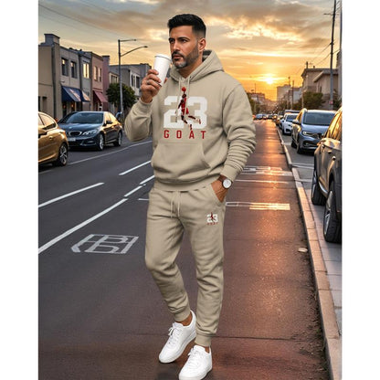KZZ Men's Goat 23 Pattern Print Hoodie and Drawstring Sweatpants Set