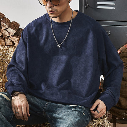 KZZ Men's Solid Color Round Neck Drop Shoulder Long Sleeve Sweatshirt