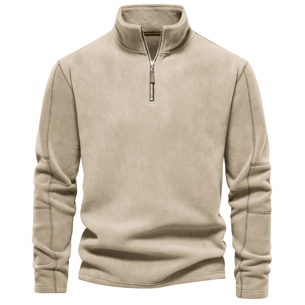 KZZ Men's Solid Half Zip Funnel Neck Polar Fleece Sweatshirt