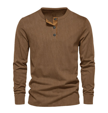 KZZ Men's Regular Fit Patchwork Print Half Button Thermal Lined Henry Collar Shirt